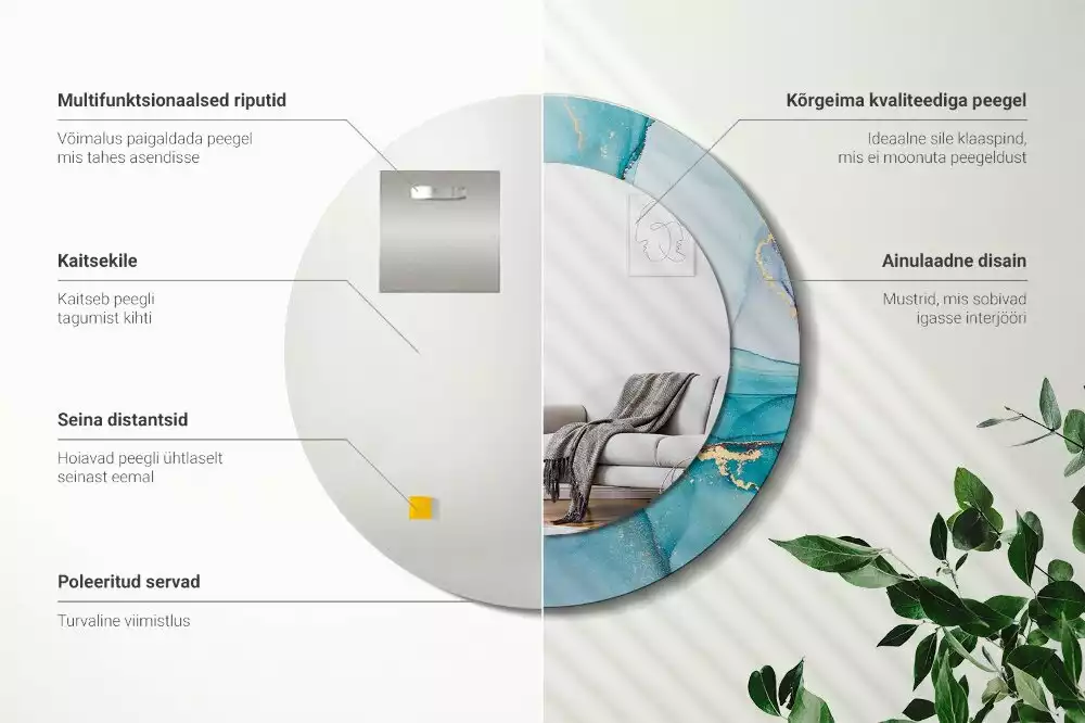 Okrúhle zrkadlo rám s potlačou Abstraktná tekutina