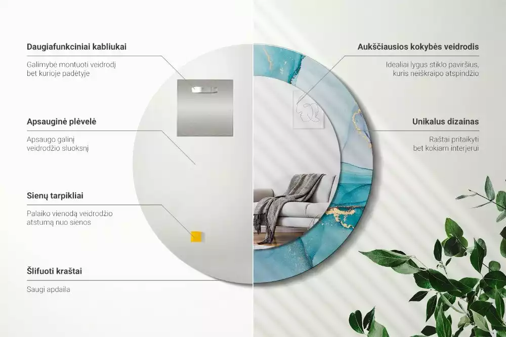 Okrúhle zrkadlo rám s potlačou Abstraktná tekutina