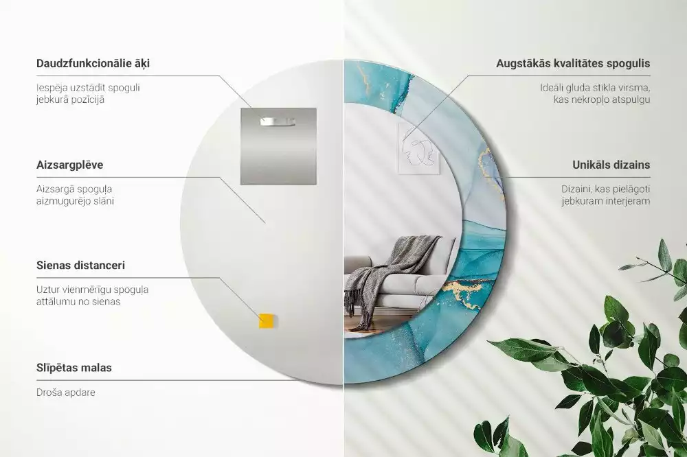 Okrúhle zrkadlo rám s potlačou Abstraktná tekutina