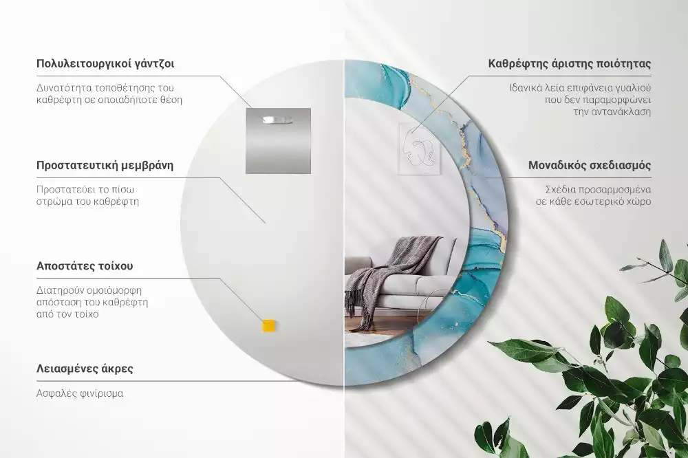 Okrúhle zrkadlo rám s potlačou Abstraktná tekutina