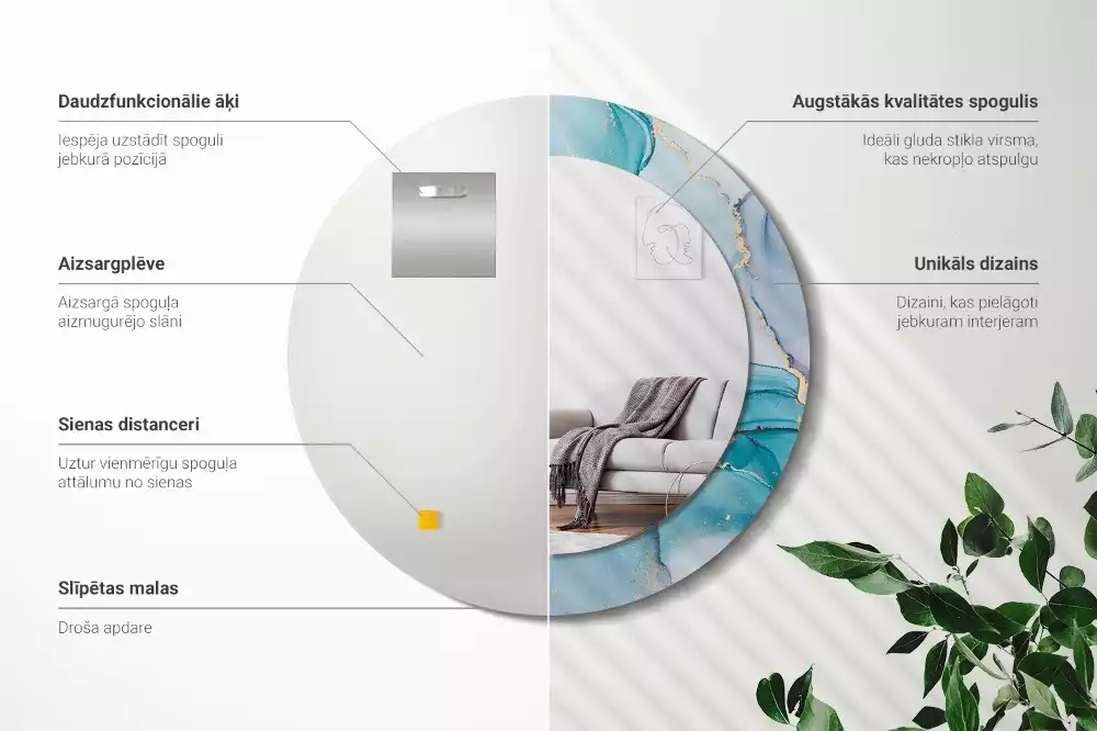 Okrúhle zrkadlo rám s potlačou Abstraktná tekutina