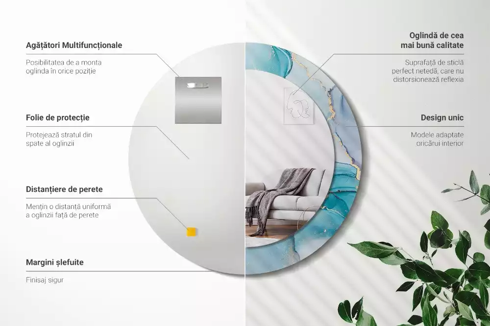 Okrúhle zrkadlo rám s potlačou Abstraktná tekutina