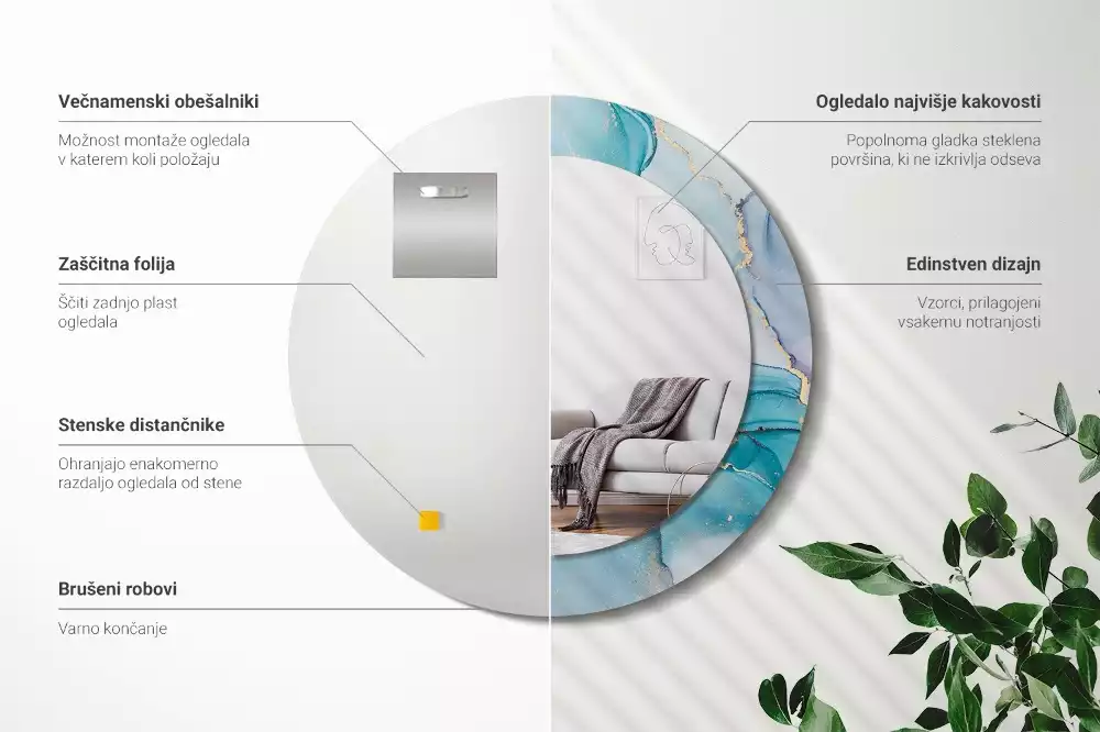 Okrúhle zrkadlo rám s potlačou Abstraktná tekutina