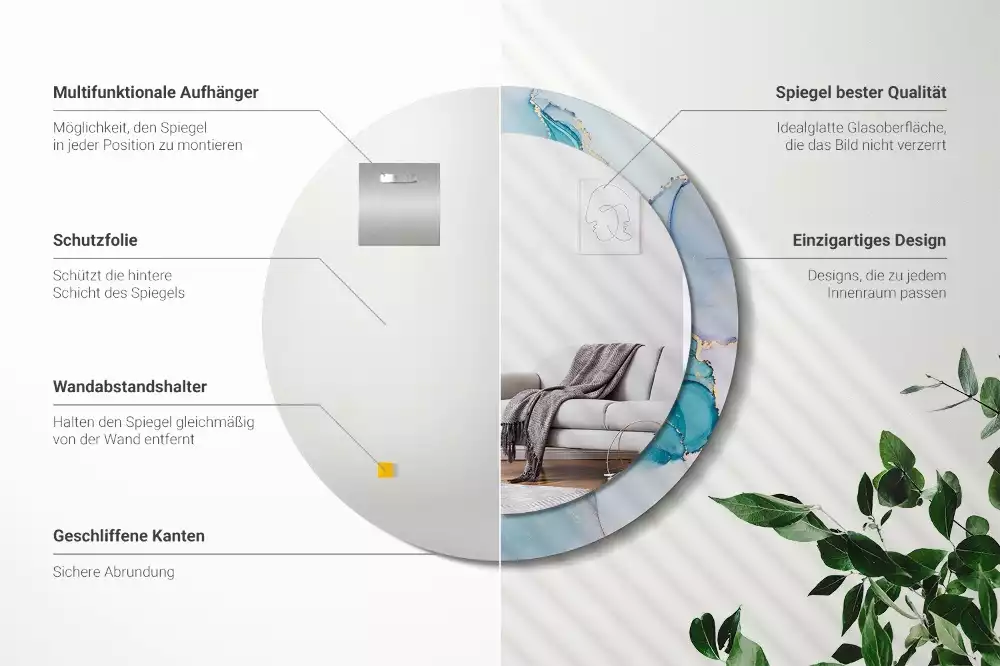 Okrúhle zrkadlo rám s potlačou Abstraktná tekutina