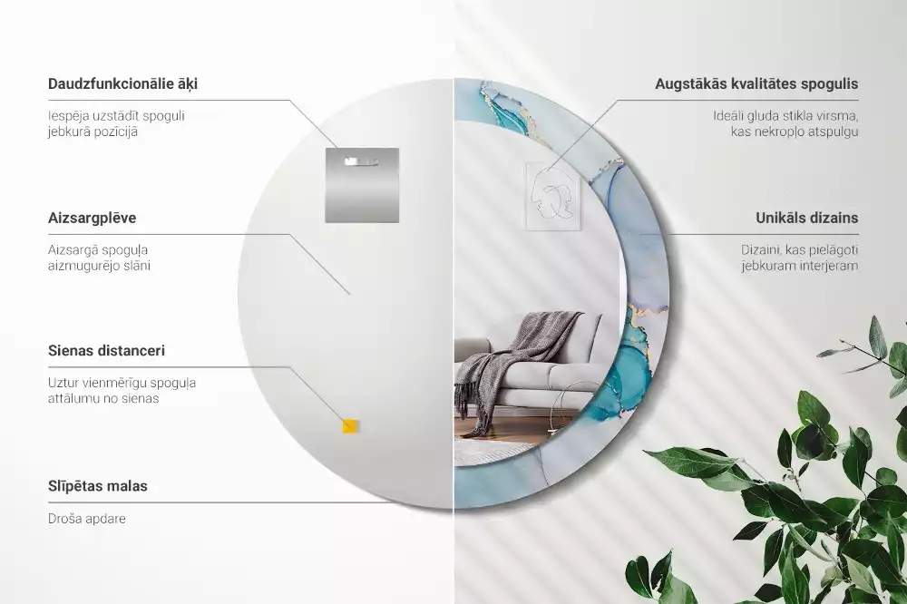 Okrúhle zrkadlo rám s potlačou Abstraktná tekutina