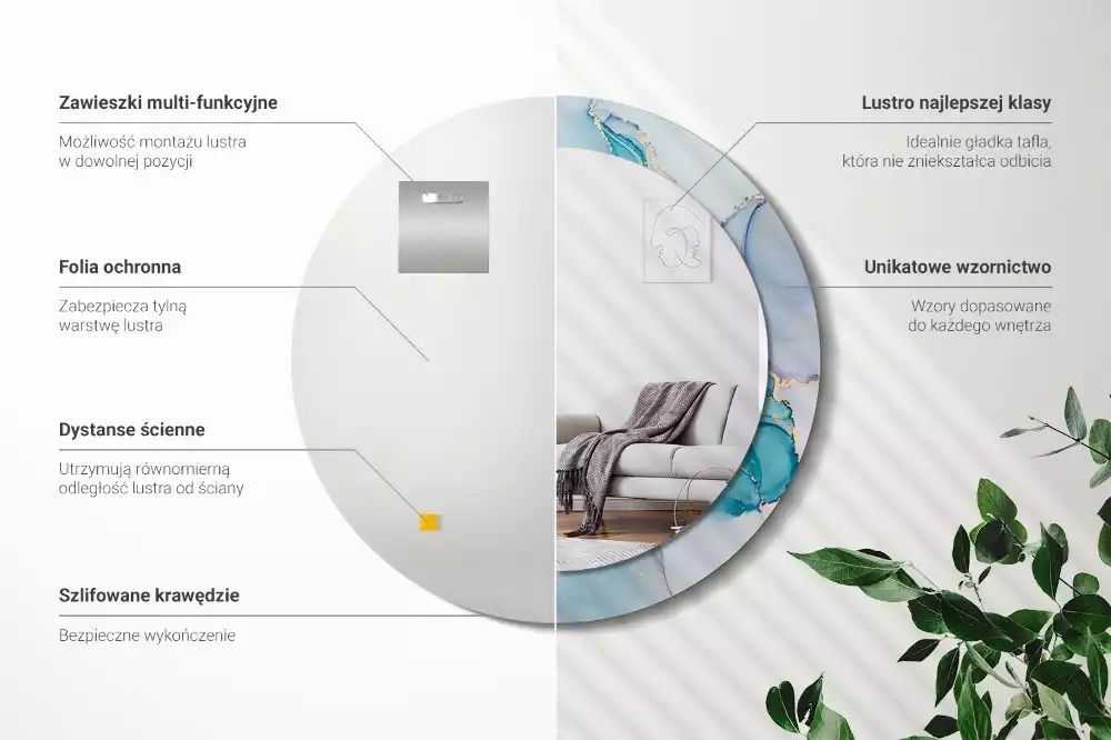 Okrúhle zrkadlo rám s potlačou Abstraktná tekutina