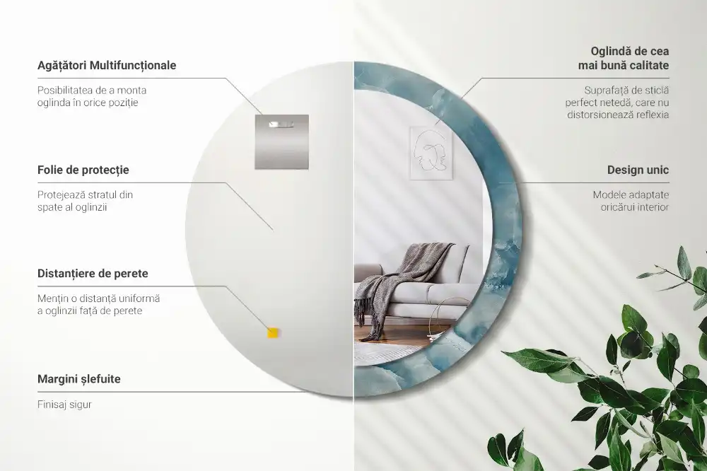 Okrúhle zrkadlo rám s potlačou Modrý ónyxový mramor