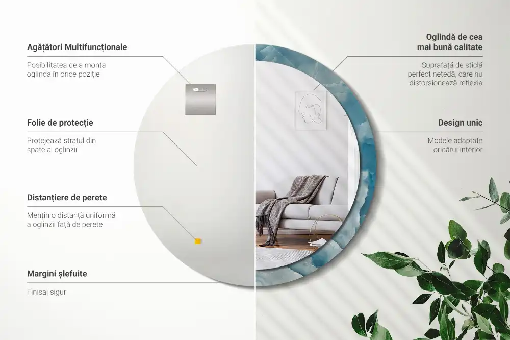 Okrúhle zrkadlo rám s potlačou Modrý ónyxový mramor