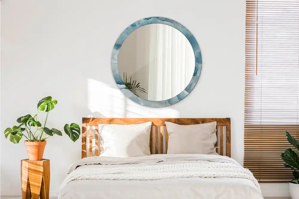 Okrúhle zrkadlo rám s potlačou Modrý ónyxový mramor