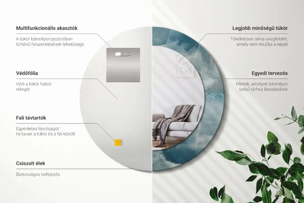 Okrúhle zrkadlo rám s potlačou Modrý ónyxový mramor