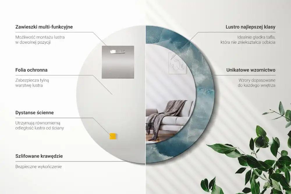 Okrúhle zrkadlo rám s potlačou Modrý ónyxový mramor