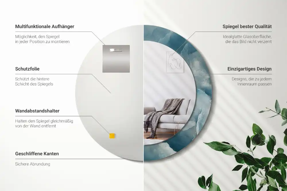 Okrúhle zrkadlo rám s potlačou Modrý ónyxový mramor