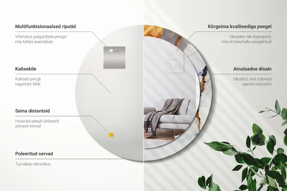 Okrúhle zrkadlo rám s potlačou Biely mramor