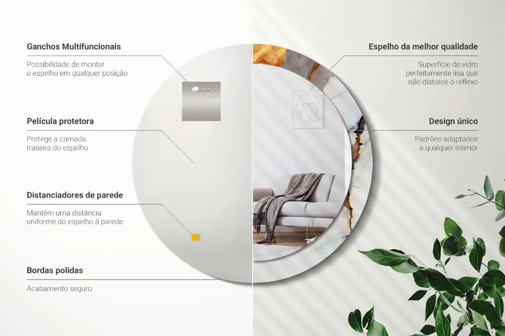 Okrúhle zrkadlo rám s potlačou Biely mramor