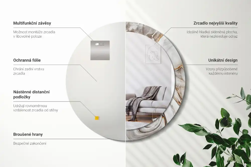 Okrúhle dekoračné zrkadlo na stenu Svetlý mramor