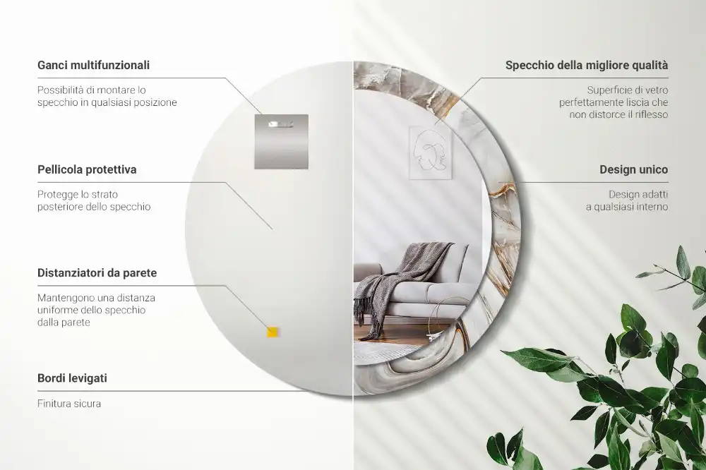 Okrúhle dekoračné zrkadlo na stenu Svetlý mramor