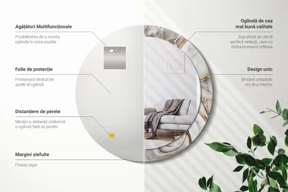 Okrúhle dekoračné zrkadlo na stenu Svetlý mramor