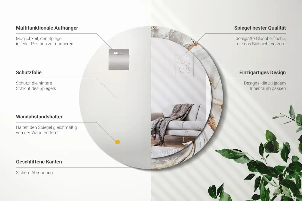 Okrúhle dekoračné zrkadlo na stenu Svetlý mramor