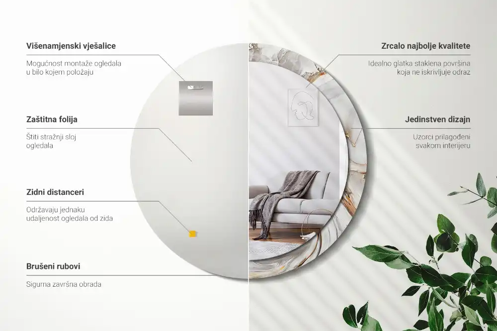 Okrúhle dekoračné zrkadlo na stenu Svetlý mramor