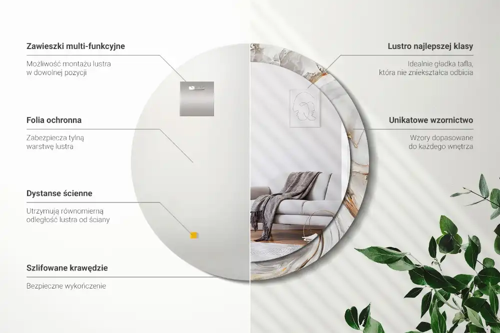 Okrúhle dekoračné zrkadlo na stenu Svetlý mramor