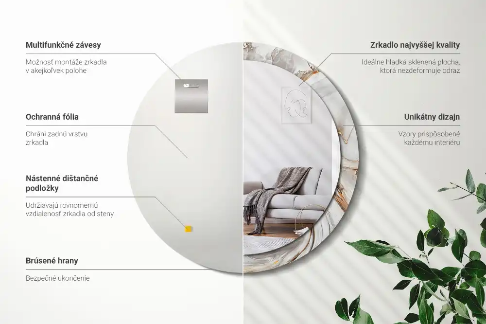 Okrúhle dekoračné zrkadlo na stenu Svetlý mramor