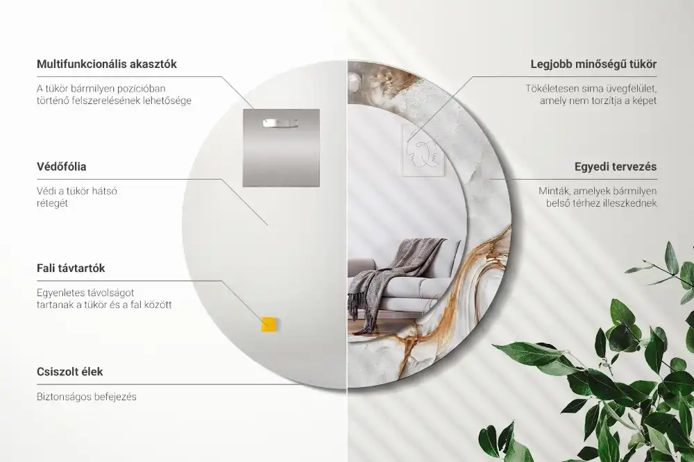 Okrúhle dekoračné zrkadlo na stenu Svetlý mramor