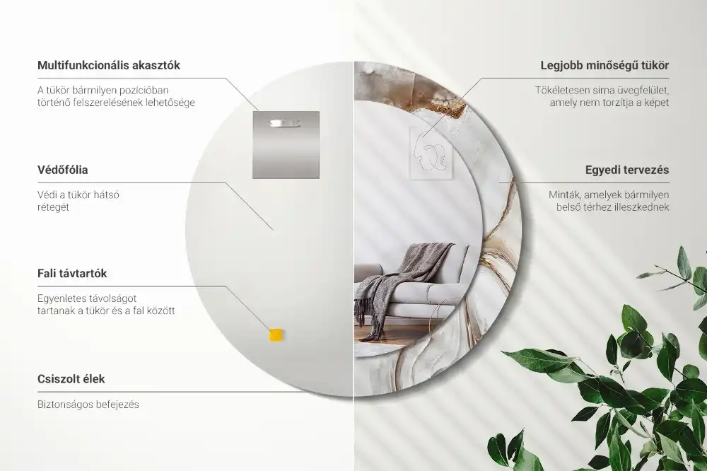 Okrúhle dekoračné zrkadlo na stenu Svetlý mramor