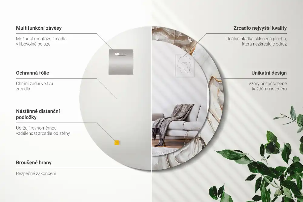 Okrúhle dekoračné zrkadlo na stenu Svetlý mramor