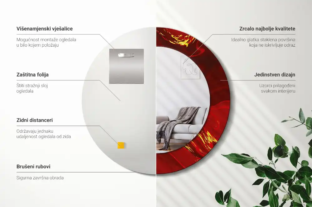 Okrúhle zrkadlo rám s potlačou Červený mramor