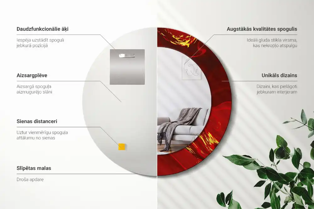 Okrúhle zrkadlo rám s potlačou Červený mramor