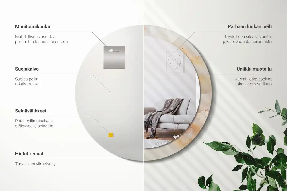 Okrúhle zrkadlo s potlačeným rámom Ónyxový mramor