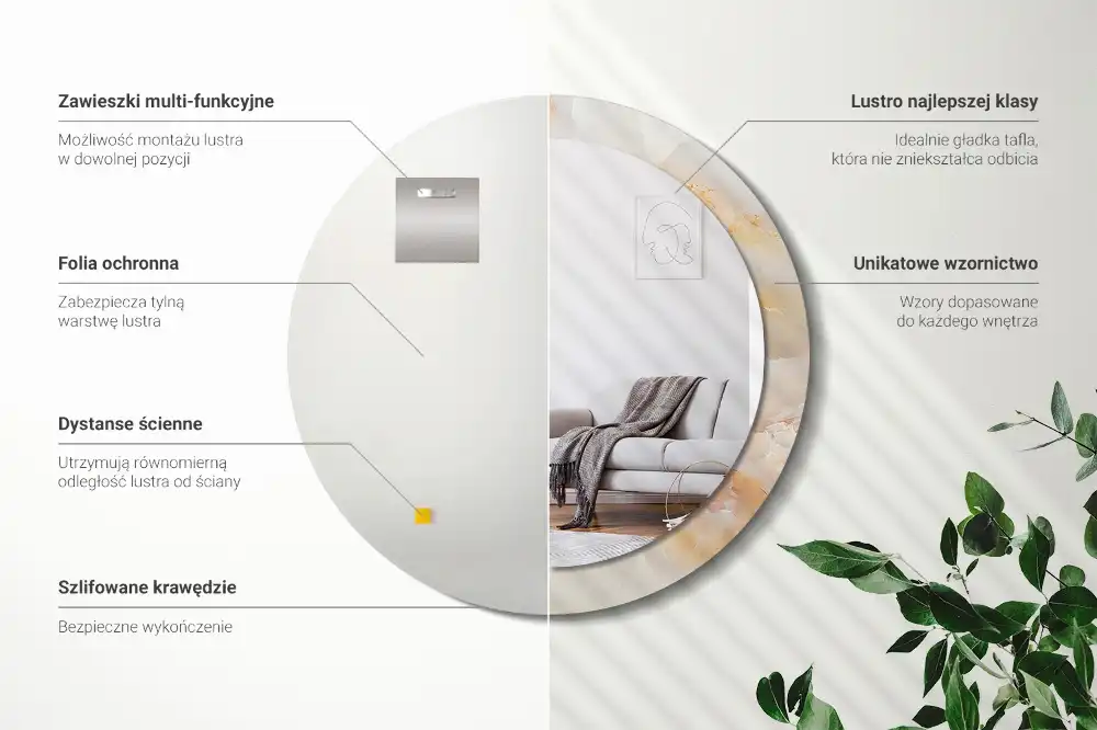 Okrúhle zrkadlo s potlačeným rámom Ónyxový mramor