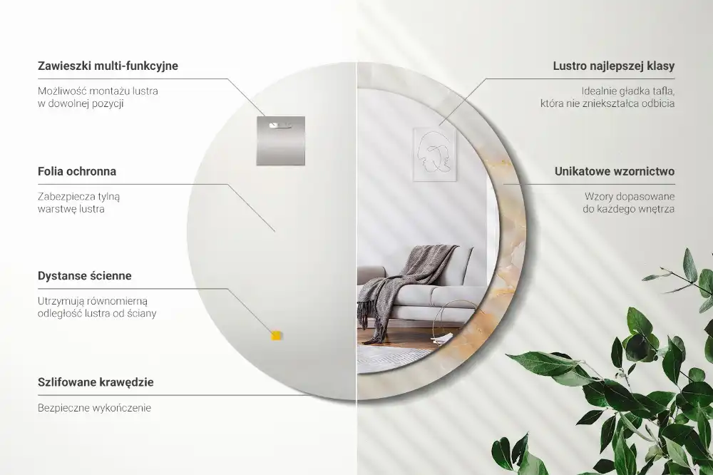 Okrúhle zrkadlo s potlačeným rámom Ónyxový mramor