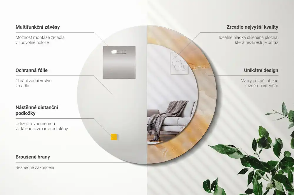 Okrúhle zrkadlo s potlačeným rámom Ónyxový mramor