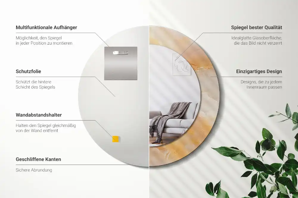 Okrúhle zrkadlo s potlačeným rámom Ónyxový mramor