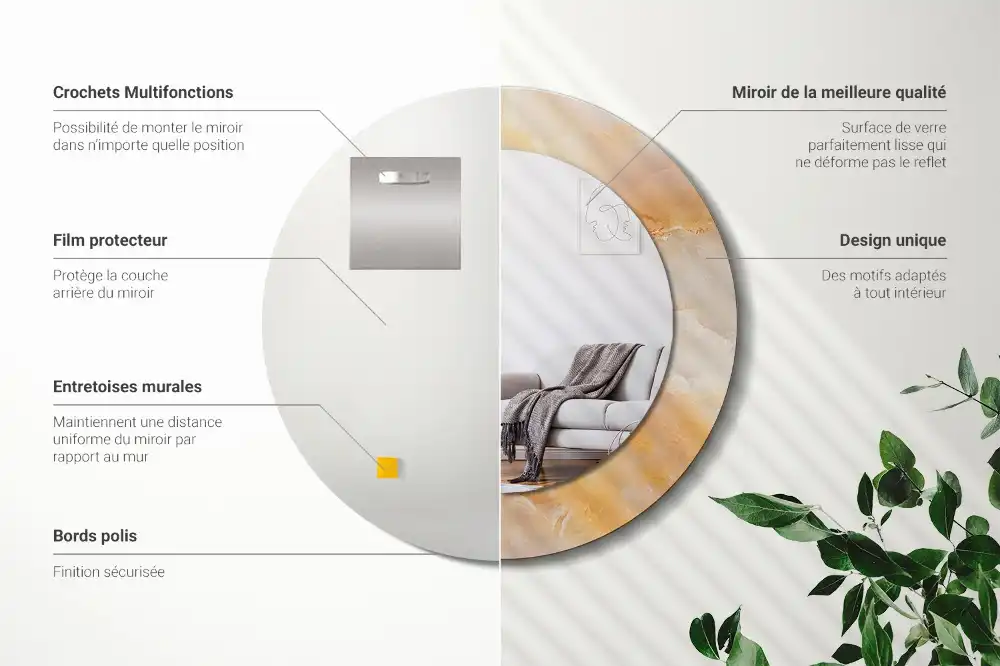 Okrúhle zrkadlo s potlačeným rámom Ónyxový mramor