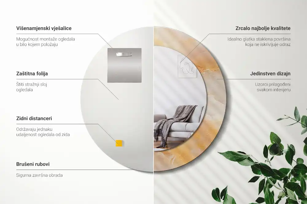 Okrúhle zrkadlo s potlačeným rámom Ónyxový mramor