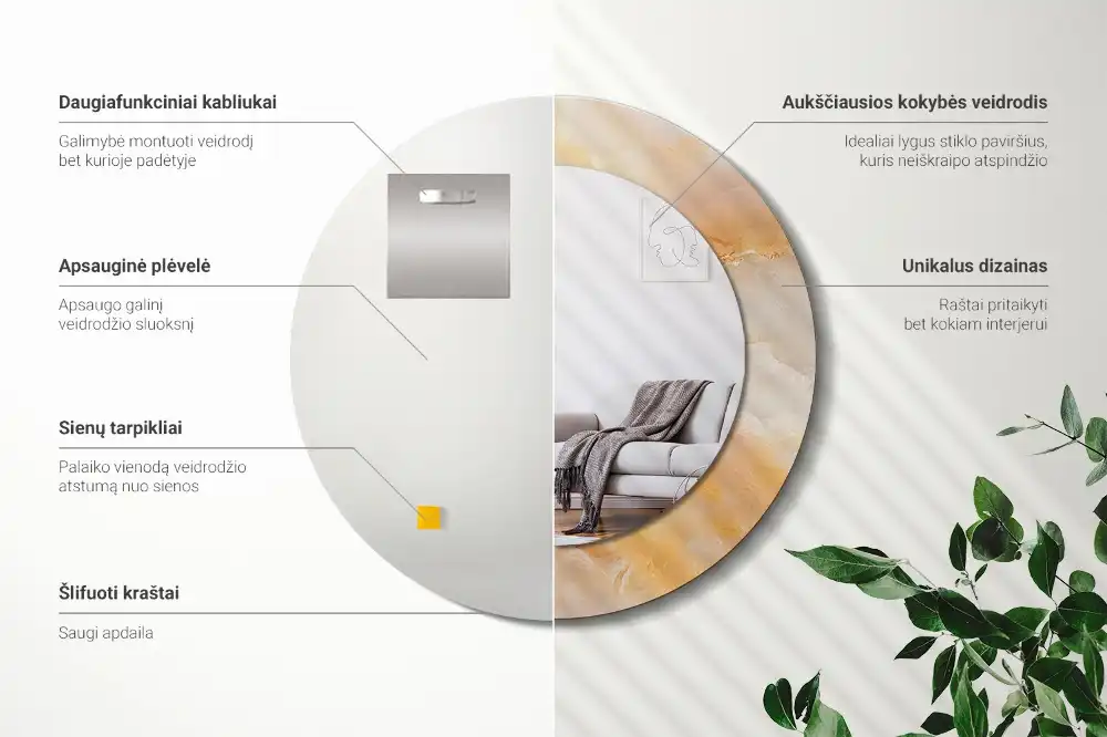 Okrúhle zrkadlo s potlačeným rámom Ónyxový mramor