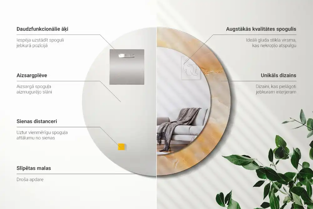 Okrúhle zrkadlo s potlačeným rámom Ónyxový mramor