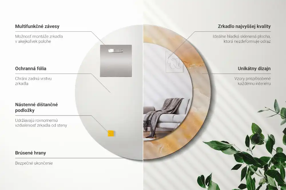 Okrúhle zrkadlo s potlačeným rámom Ónyxový mramor