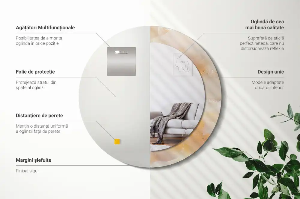 Okrúhle zrkadlo s potlačeným rámom Ónyxový mramor