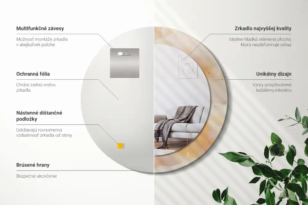 Okrúhle zrkadlo s potlačeným rámom Ónyxový mramor