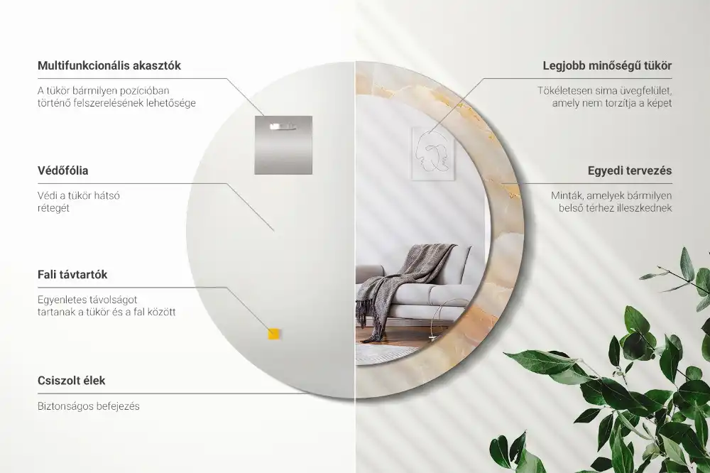 Okrúhle zrkadlo s potlačeným rámom Ónyxový mramor