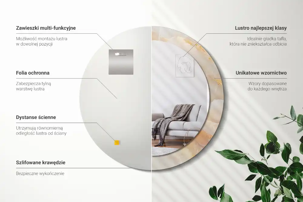 Okrúhle zrkadlo s potlačeným rámom Ónyxový mramor