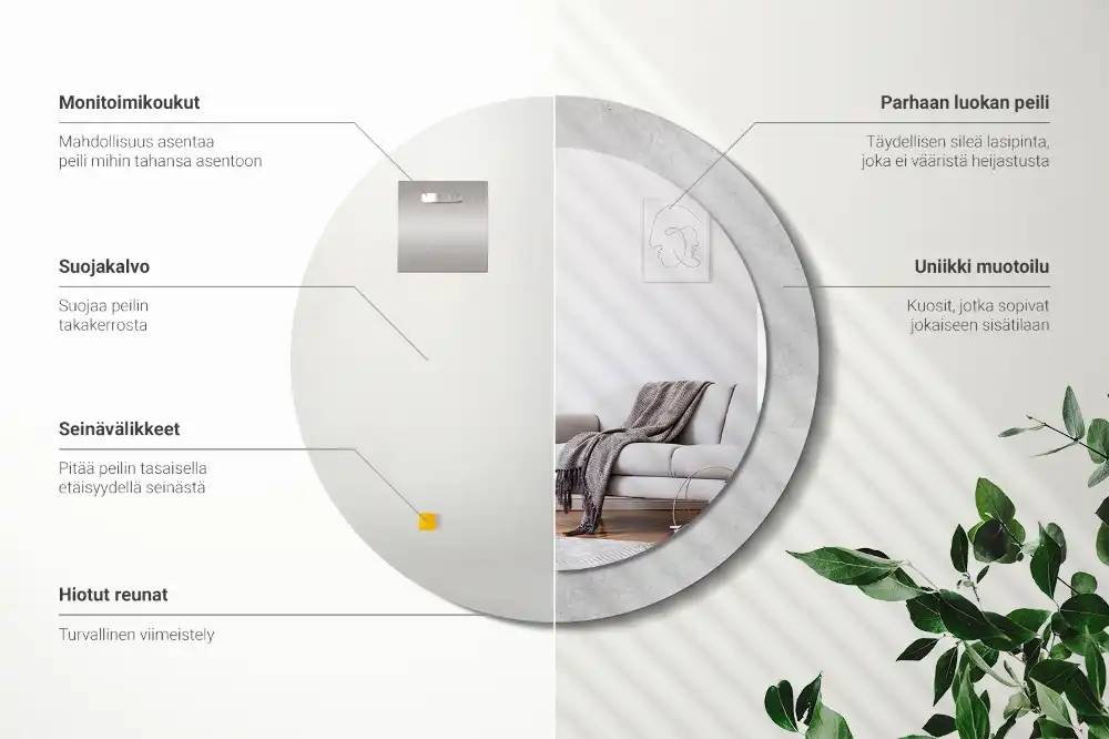 Okrúhle zrkadlo s potlačeným rámom Betónová textúra