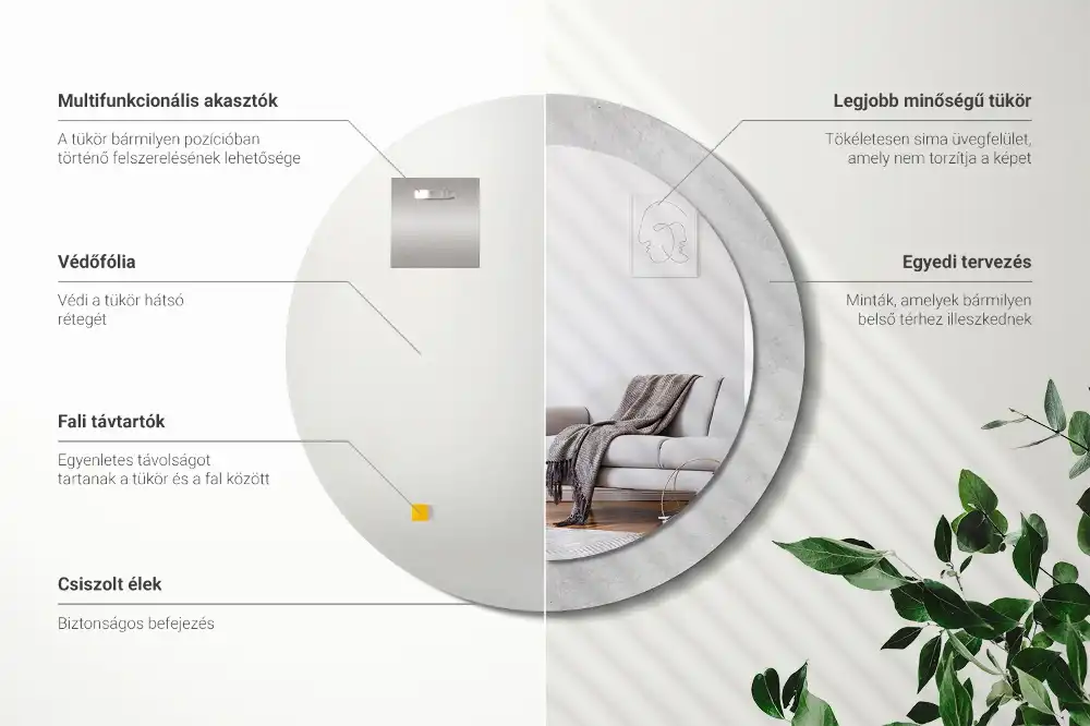 Okrúhle zrkadlo s potlačeným rámom Betónová textúra