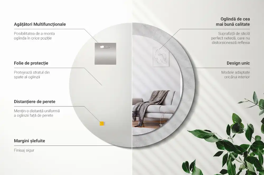 Okrúhle zrkadlo s potlačeným rámom Betónová textúra