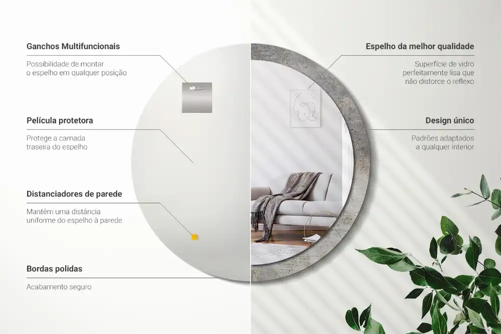 Okrúhle zrkadlo rám s potlačou Sivý betón