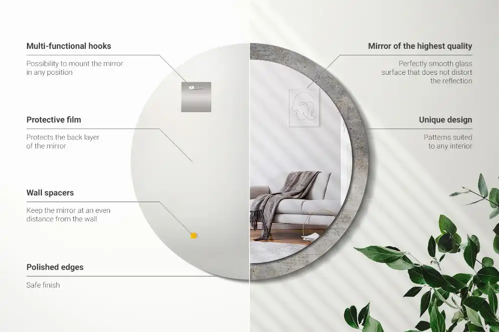 Okrúhle zrkadlo rám s potlačou Sivý betón