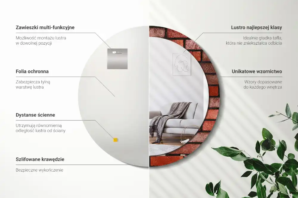 Okrúhle zrkadlo s potlačeným rámom Červená tehla